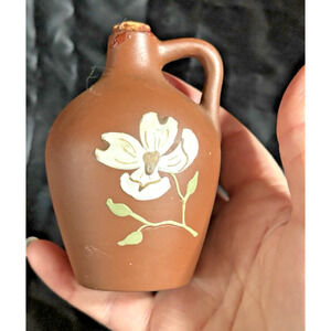 PIGEON FORGE POTTERY TENN SIGNED Brown Mini Jug Painted Flower Dogwood 4" Tall